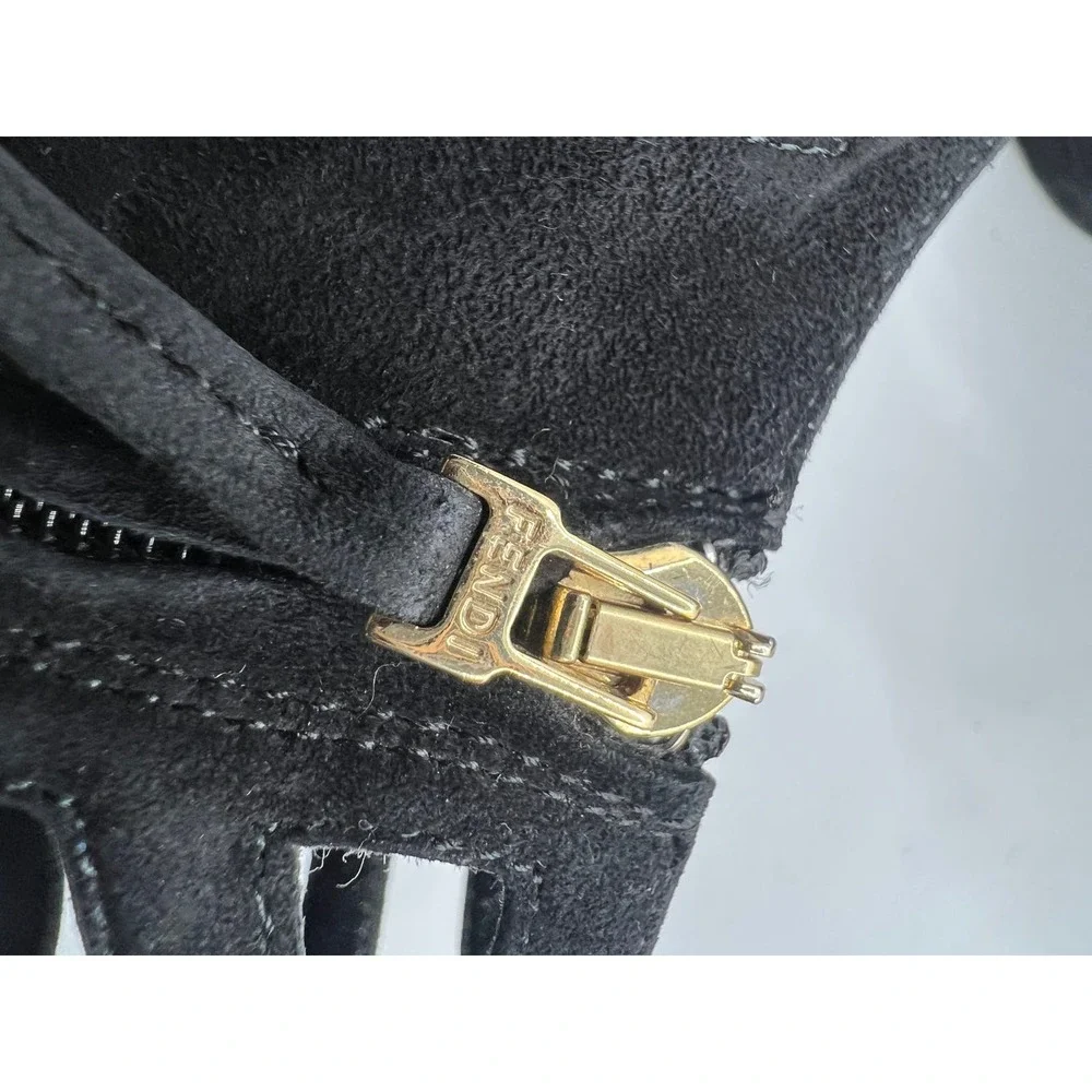 - Fendi Suede Goth Heels Sandals Black Booties W/Gold‎ Accents Dark Academia